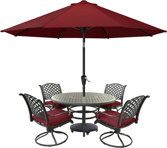 MASTERCANOPY 9FT Patio Umbrella with Push Button Tilt and Crank, Outdoor Market Umbrella with 8 Sturdy Ribs, UV Protection & Waterproof for Garden, Deck, Backyard, Pool (Burgundy)