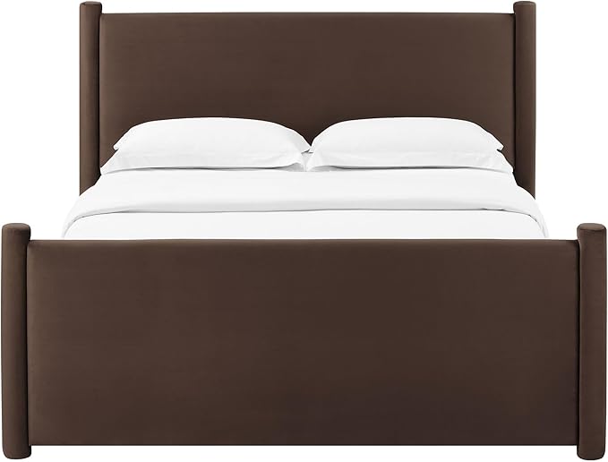 Modway Rael King Platform Bed Frame with Upholstered Headboard and Footboard in Chocolate Brown – Stain-Resistant Performance Velvet King Size Bed with Rounded Posts