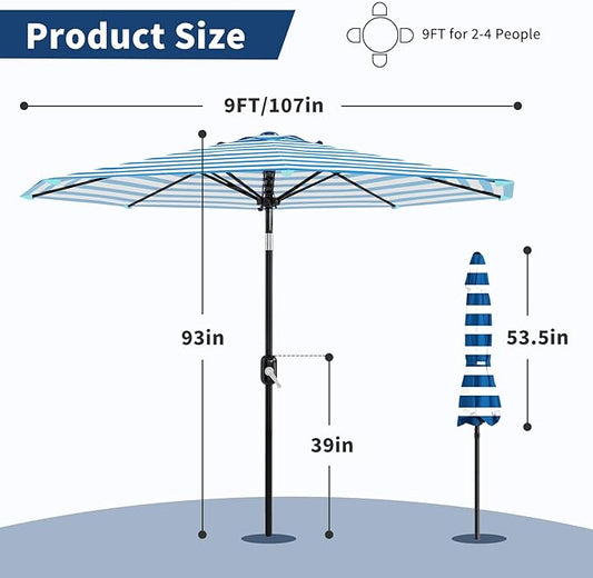 Garvee 9FT Patio Umbrella - Outdoor Table Umbrella with Crank Lift & Push Button Tilt - Market Umbrella 8 Sturdy Ribs UV Protection for Pool, Deck, Yard, Garden