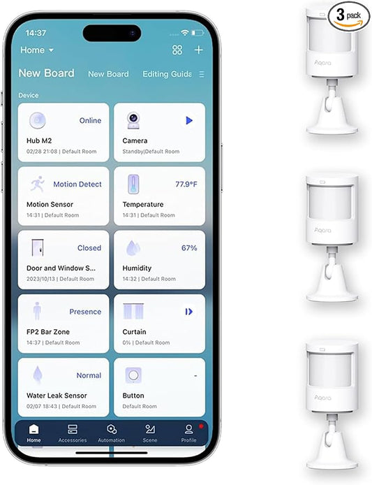 Aqara Zigbee Motion Sensor P1 3 Pack, Smart Motion Detector for Alarm System and Home Automations, 5-Year Battery Life, Pet Friendly, Compatible with HomeKit, Alexa, HomeKit, IFTTT, Requires Aqara Hub
