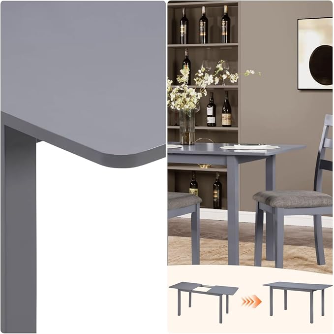 Dining Table, Extendable Kitchen Room Table for 4-8 People, 48"-59.8" Wooden Rectangle Expandable Table, Space Saving Modern House Dining Surface for Home Living Room Office, Dark Gray