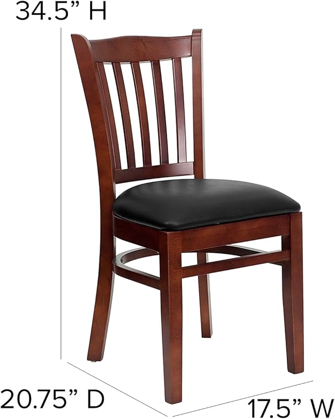 Flash Furniture HERCULES Series Vertical Slat Back Mahogany Wood Restaurant Chair - Black Vinyl Seat