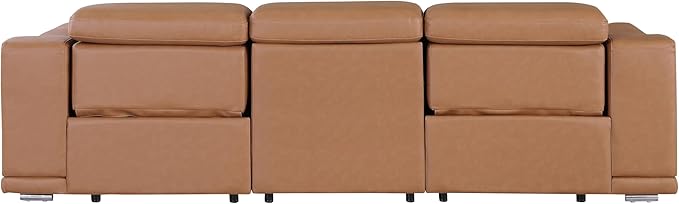 BlackJack Furniture Venice Top Grain Italian Leather Dual Power Recliner Sofa - 107" Theater Seating Modern Couch for Living Room Apartment Lounge Home with Adjustable Headrests & USB Port, Cognac