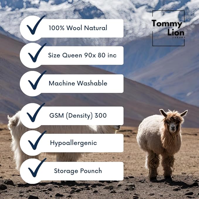 Tommy Lion - Alpaca Wool Blanket 80x90 in, Hypoallergenic, Soft, Lightweight, Handwoven. Queen Size. Made in Ecuador. 100% natural.