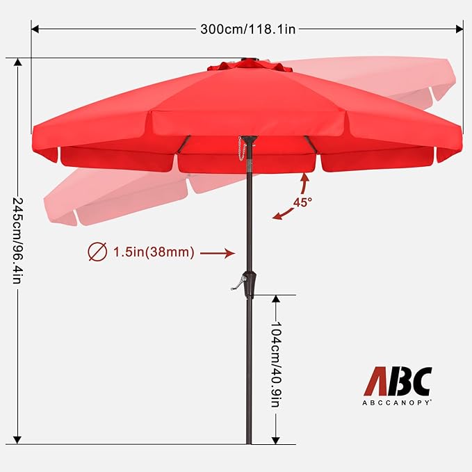 ABCCANOPY 10ft Scalloped Patio Umbrella, Outdoor Table Umbrella with Tilt and Crank, Fiberglass Ribs Deck Umbrella for Patio, Pool, Garden, Picnic (Red)