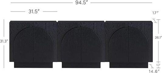 Nathan James Iris Mid-Century Modern Credenza, Black TV Stand, Living Room Wood Storage Cabinet with Arched Cabinet Doors, Black Credenza Cabinet for Kitchen or Living Room, Black Oak, Set of 3