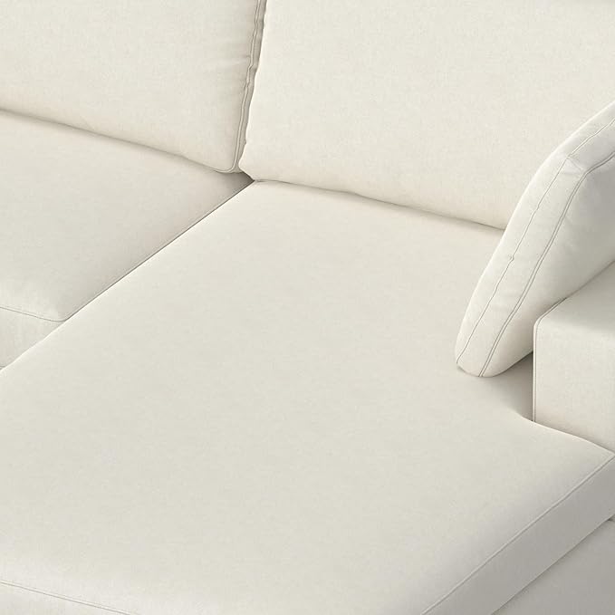 SIMPLIHOME Charlie Right-Facing Sectional Sofa in 100% Recycled Polyester Tightly Woven Performance Fabric, Cream, 122-inches Wide, Handcrafted Contemporary Style L-Shaped Couch with Chaise