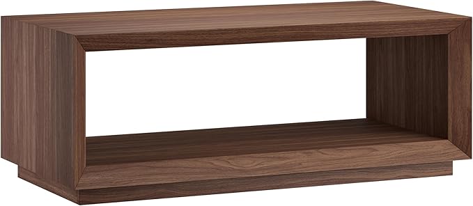 Henn&Hart 48" Rectangular Coffee Table with Open Storage Shelf for Living Room, Family Room, or Office, Medium Walnut