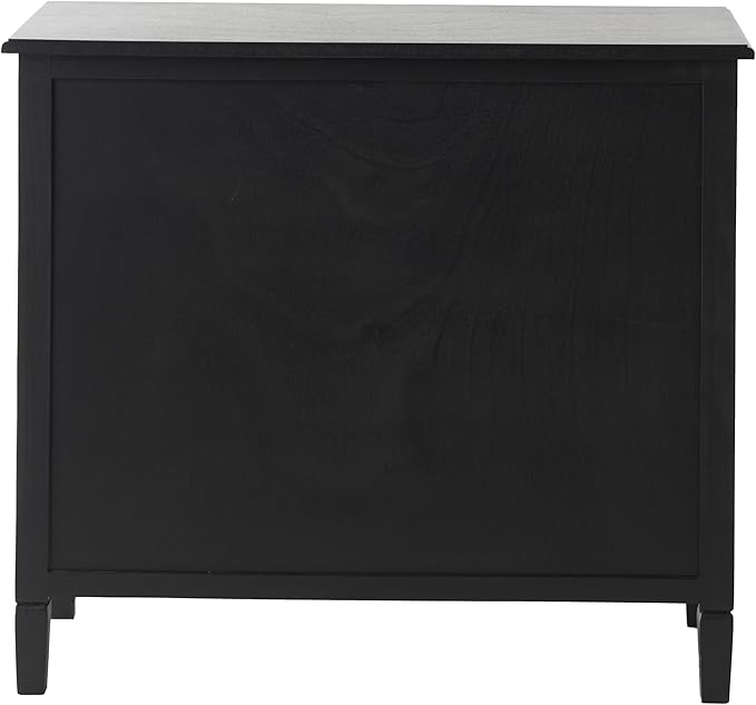 Deco 79 Wood Handmade Room Cabinet 3 Drawers and 1 Door Storage Cabinet with Rattan Front, Accent Cabinet 30" x 13" x 26", Black