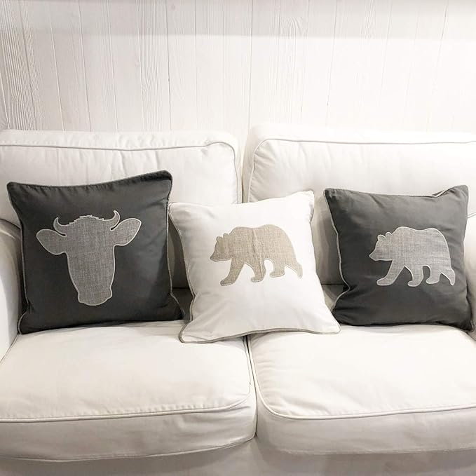 Navy Cotton Pillow Case Decorative Bear Pillow Cover for Sofa Cushions Covers 18x18 Inches (Navy) …