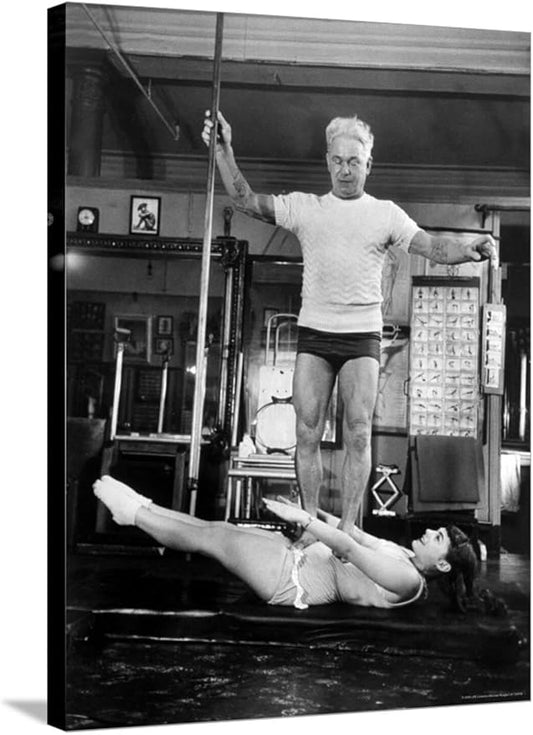 ART.COM Stretched Canvas Print Opera Singer Roberta Peters Balancing Her Trainer, Joseph Pilates, on Her Operatic Breadbasket by Michael Rougier, 24" x 32"
