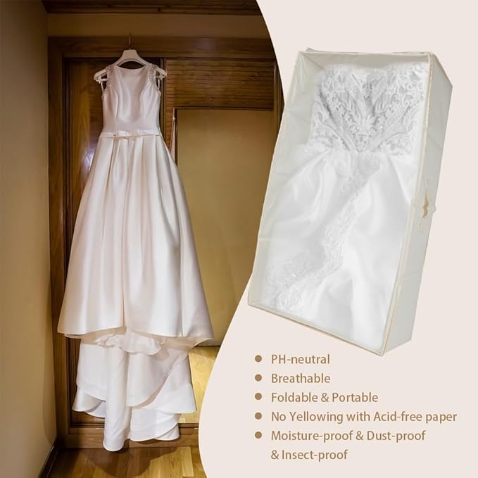 Large Wedding Dress Storage Box - Beige Preservation Box with 30Pcs Acid-free Tissue Paper