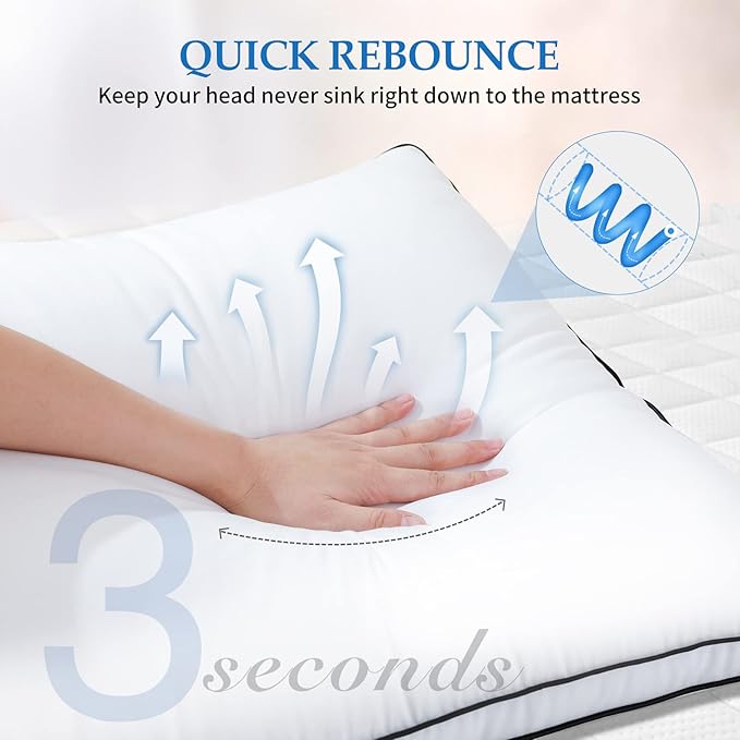 DolceLuna Pillows King Size Set of 2, Bed Pillow 2 Pack for Side & Back Sleepers, Hotel Quality Down Alternative Gusseted King Pillow for Sleeping, Soft and Supportive, White