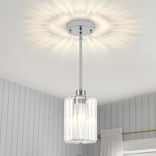 Chrome Pendant Lights, Modern Crystal Pendant Lighting for Kitchen Island, Mini Kitchen Chandeliers Hanging Pendant Lights for Bedroom Dining Room Hallway