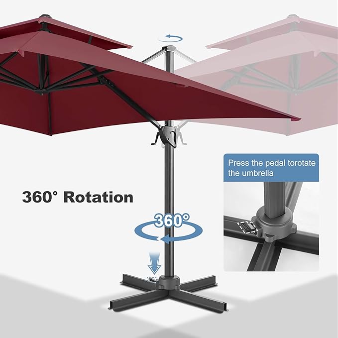 FLAME&SHADE 10 X 10 FT Cantilever Patio Umbrella - Large Offset Umbrella Outdoor Patio with 360-Degree Rotation and 3-Year Fade Resistance Fabric for Deck Pool Backyard Garden (Burgundy)