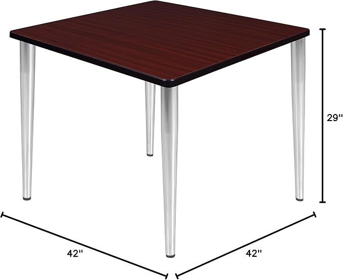 Regency Kahlo 42 in. Square Breakroom Table- Mahogany Top, Chrome Tapered Legs