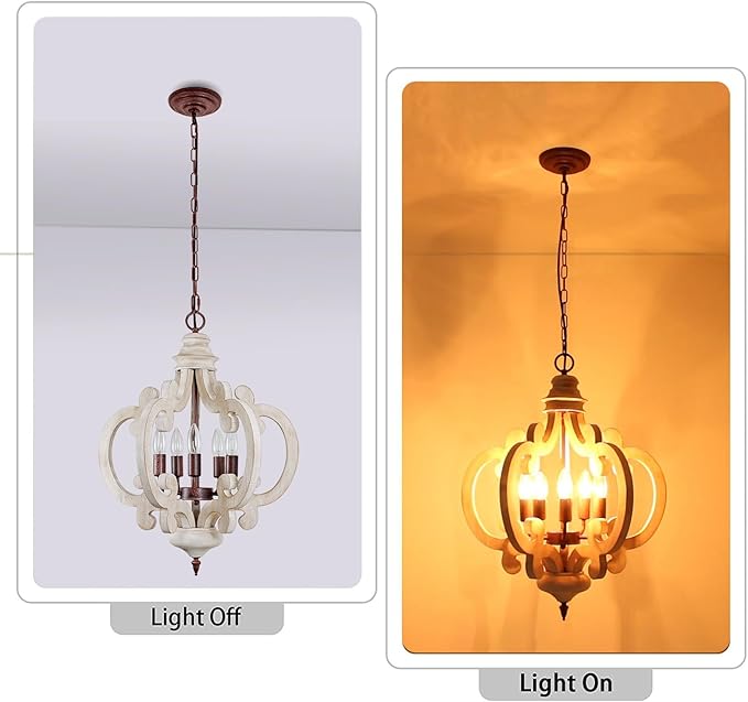 5-Lights Wood Farmhouse Chandelier, Dining Room Light Fixture, Industrial Rustic Farmhouse Chandeliers for Dining Room Kitchen Island Bedroom Foyer Hallway Front Door