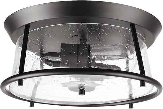 Globe Electric 60347 2-Light Flush Mount Ceiling Light, Bulbs Included, Dark Bronze, Seeded Glass Shade, Bedroom Lighting Fixtures Ceiling, Dining Room Fixture, Lighting for Hallway