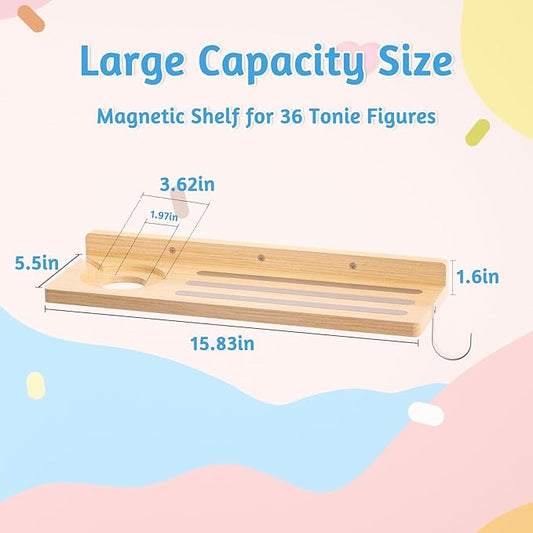 for Tonies Shelf Magnetic - Tonies Figure Organizer for Kids Room, Wooden Magnetic Display Shelf for Tonies Box Holder, Wall Floating Shelves Toy Storage Compatible Charging Station (1 Tier, Wood)