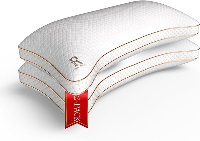 Royal Therapy Queen 2-Pack Memory Foam Pillow, Adjustable Shredded Odor-Free Cut-Out Bed Pillow for Neck & Shoulder Pain Relief, Breathable Support for Back, Stomach, Side Sleepers, BioForm