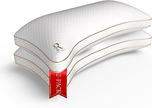 Royal Therapy Queen 2-Pack Memory Foam Pillow, Adjustable Shredded Odor-Free Cut-Out Bed Pillow for Neck & Shoulder Pain Relief, Breathable Support for Back, Stomach, Side Sleepers, BioForm