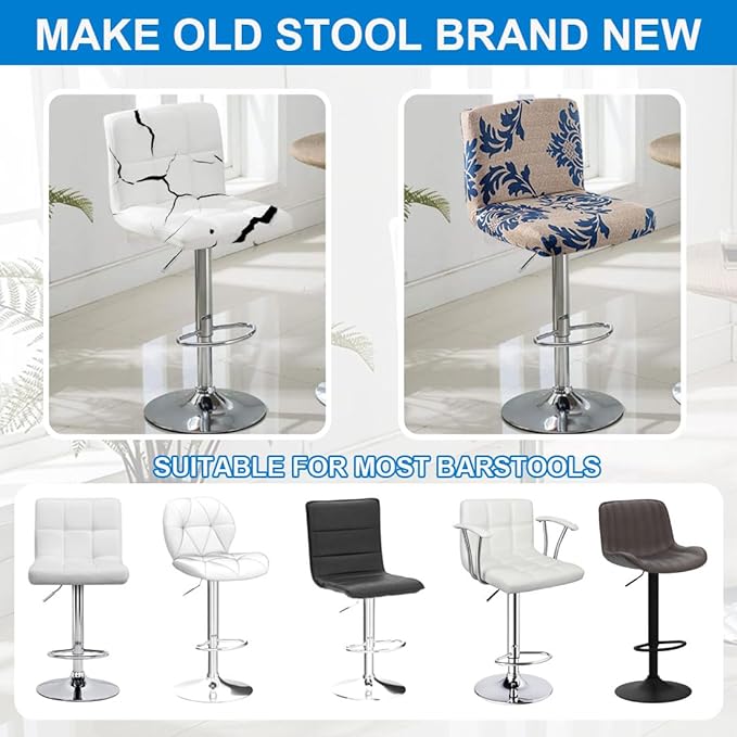 Levoberg Bar Stools Cover Set of 2 Printed Armless Swivel Barstools Slipcovers with Backs Stretch Square Counter Height Bar Stools Covers Mid Low Back Chair Cover for Kitchen Dining Room Bar #2