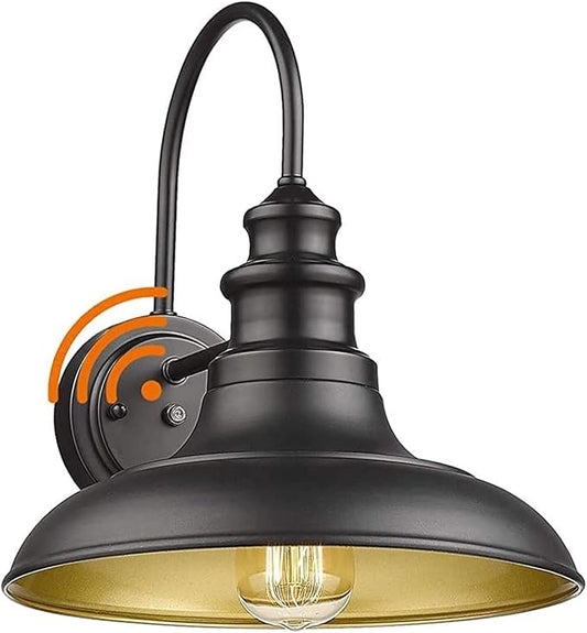 Dusk to Dawn Sensor Outdoor Barn Light Fixture, 12.3 Inch Dome Outdoor Wall Sconce Farmhouse Wall Mount Lights Exterior Light Fixture Black Finish Industrial Wall Lantern for Porch, 1Pack