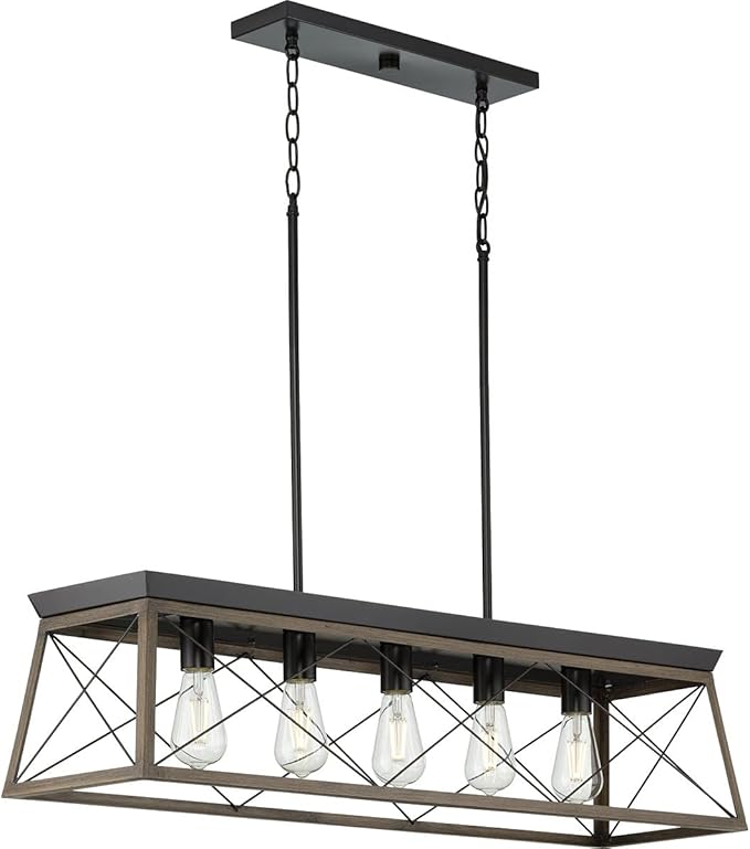 Progress Lighting Briarwood Collection 5-Light Dining Room Light Fixture, Farmhouse Style Modern Chandelier for Kitchen and Dining Room, 38" by 9", Antique Bronze