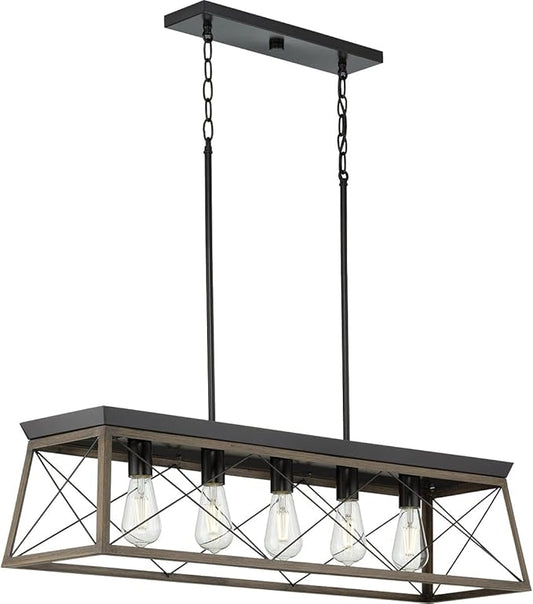 Progress Lighting Briarwood Collection 5-Light Dining Room Light Fixture, Farmhouse Style Modern Chandelier for Kitchen and Dining Room, 38" by 9", Antique Bronze