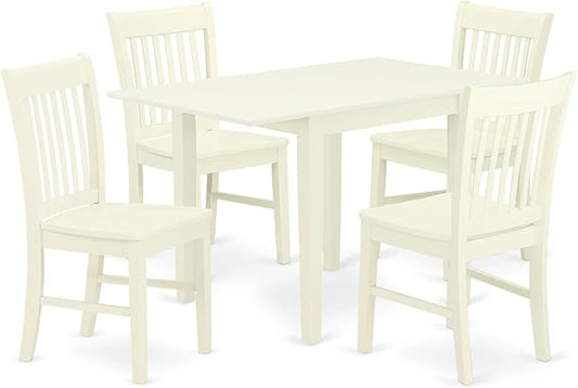 East West Furniture NDNO5-LWH-W 5 Piece Dinette Set for 4 Includes a Rectangle Dining Table with Dropleaf and 4 Dining Room Chairs, 30x48 Inch, Linen White