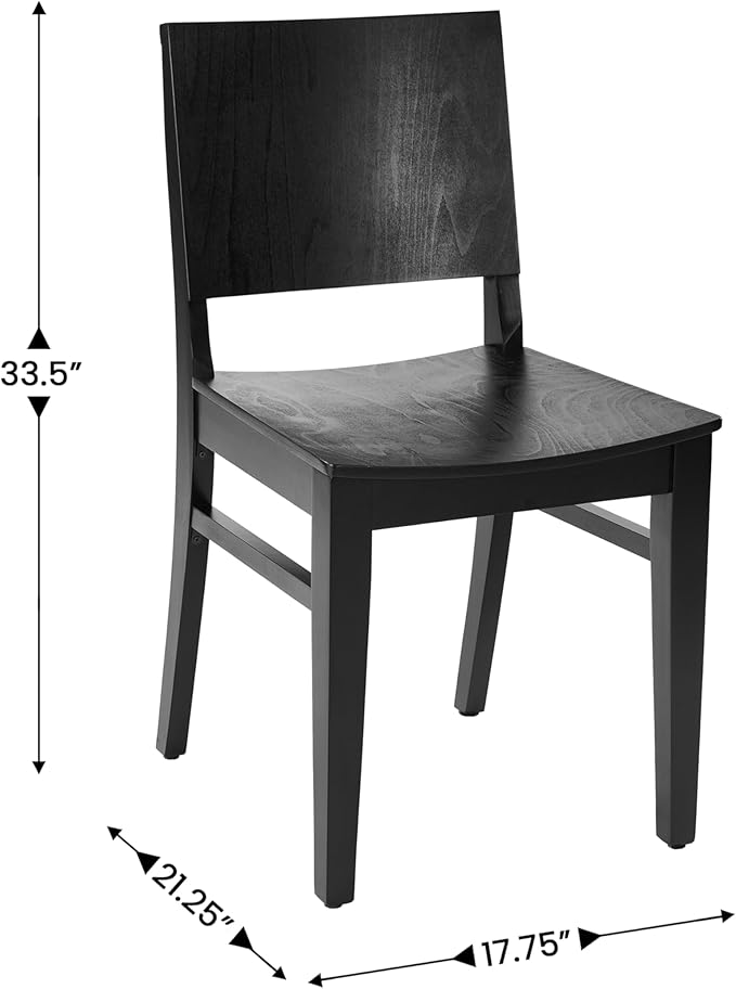 Flash Furniture Naples Commercial Solid Wood Dining Chair, Curved Backrest, Sturdy Mortise and Tenon Construction, Set of 2, Black