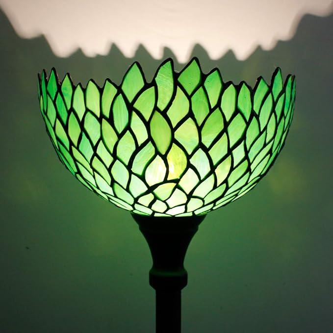 WERFACTORY Tiffany Floor Lamp Green Wisteria Stained Glass Light 12X12X71 Inches Pole Torchiere Standing Corner Torch Uplight Decor Bedroom Living Room Home Office S523 Series