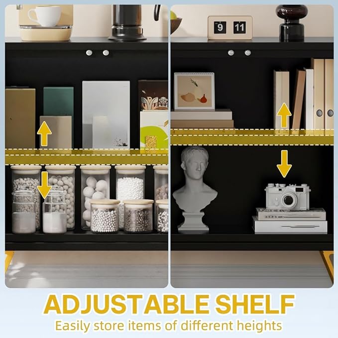 DWVO Modern Kitchen Storage Cabinet with Adjustable Shelves, 55" Sideboard Buffet Cabinet with Storage for Hallway, Kitchen or Living Room, Black
