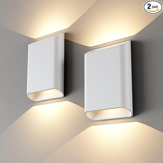 LED Wall Lights Outdoor Wall Sconces Dimmable 15.5W, IP65 Waterproof Porch Lights Up and Down Modern Wall Lamps for Garage Yard, 3000K 120-277V CRI 90+, Set of 2 (White)