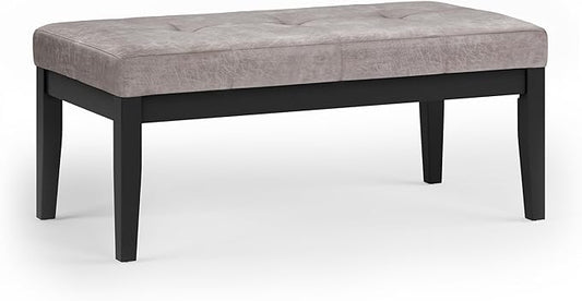 SIMPLIHOME Lacey Tufted Ottoman Bench - 41 inch Wide Upholstered Vegan Leather Rectangle Ottoman in Distressed Grey Taupe, Contemporary Bench for Bedroom or Entryway with Stitching Detail, Assembled