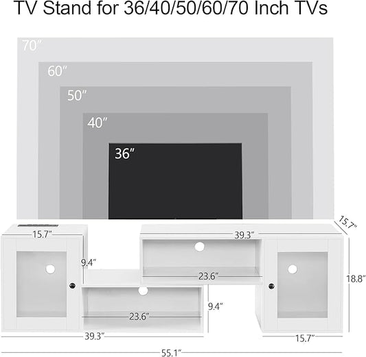 VECELO Deformable LED TV Stand with Power Outlets for 55/60/65/70 Inch Televisions, Gaming Entertainment Center with Cabinet for Living Room Bedroom, 4 AC Outlets & 2 USB-A Ports