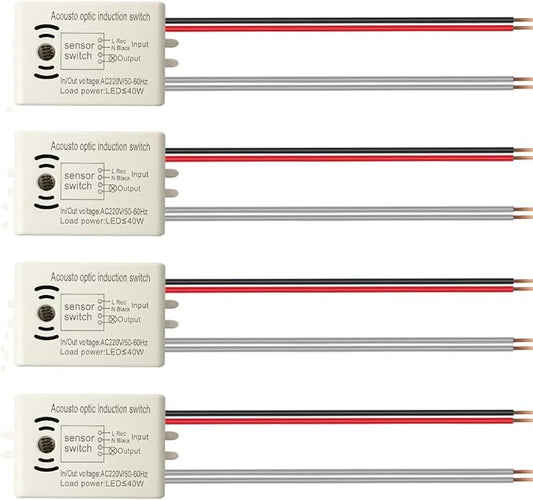 4Pcs LED Sound and Light Control Switch 220V 50Hz 40W 4-Wire High Sensitivity Voice Activated Induction Sensor Module, Wall Light Switches