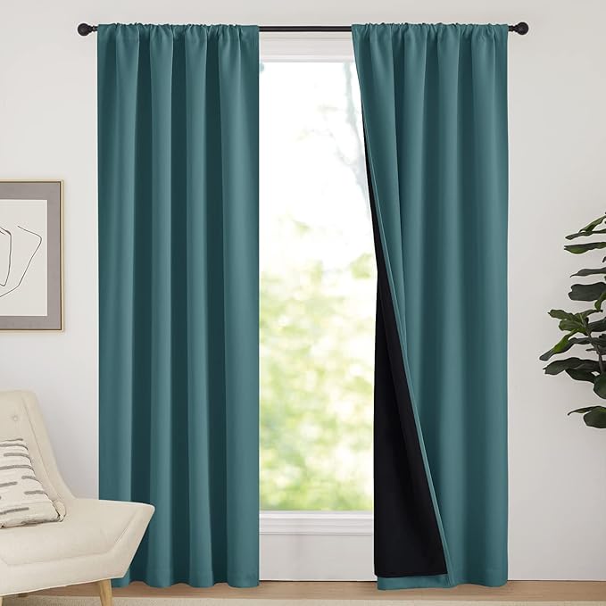 NICETOWN Complete 100% Blackout Curtain Set, Thermal Insulated & Energy Efficiency Window Draperies for Guest Room, Full Shading Panels for Shift Worker and Light Sleepers, Sea Teal, 42W x 84L, 2 PCs