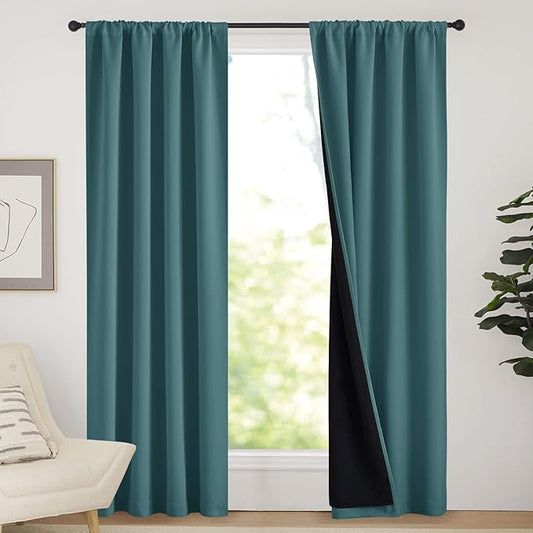 NICETOWN Complete 100% Blackout Curtain Set, Thermal Insulated & Energy Efficiency Window Draperies for Guest Room, Full Shading Panels for Shift Worker and Light Sleepers, Sea Teal, 42W x 84L, 2 PCs
