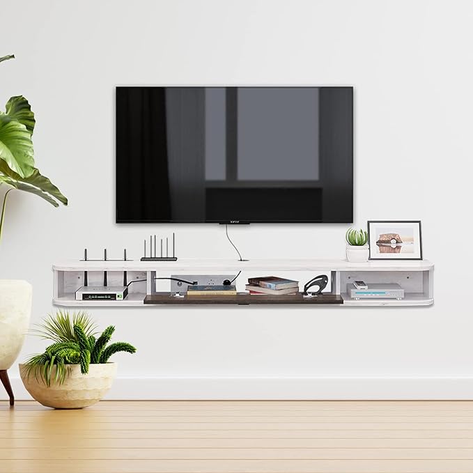 Pmnianhua Modern Floating TV Stand, 47'' Wall-Mounted Media Console with Storage for Bedroom, Living Room (Grey-White) | Modern, Wall-Mounted, with Storage