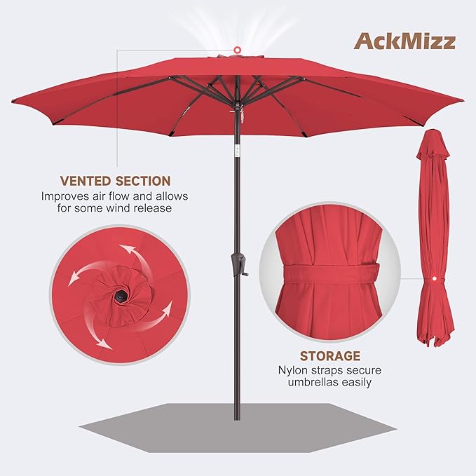 10ft Outdoor Patio Umbrella - Table Umbrella Waterprool UV Protection, Sombrillas de Patio with Push Button Tilt, Sun Umbrella for Pool, Porch, Garden, Deck, Backyard (Red)