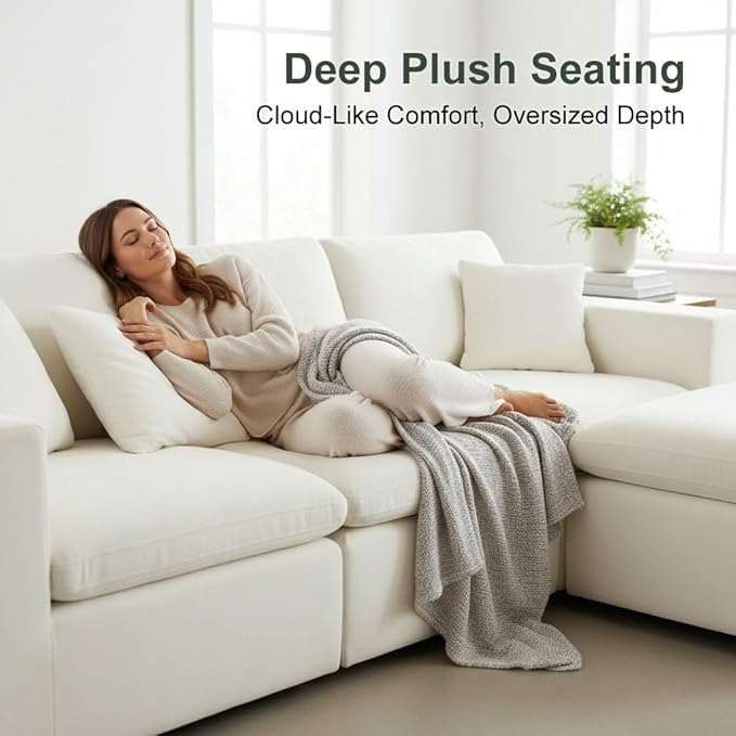 Nigoone 108" Sectional Couches for Living Room, Modular Cloud Sofa with Ottoman, Memory Foam Boneless L Shaped Couch, Adjustable Sofa Backrest, 4 Eater, Warm White | Breathable Material, Deep Seat, High-Resilience Foam