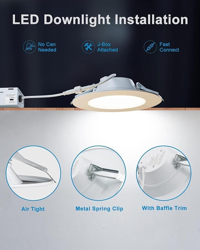 Lightdot 6 Inch Recessed Lighting 12 Pack White, 12W Dimmable LED Downlight 3CCT Selectable (3000K/4000K/5000K), Anti-Glare Slim Canless Ceiling Light