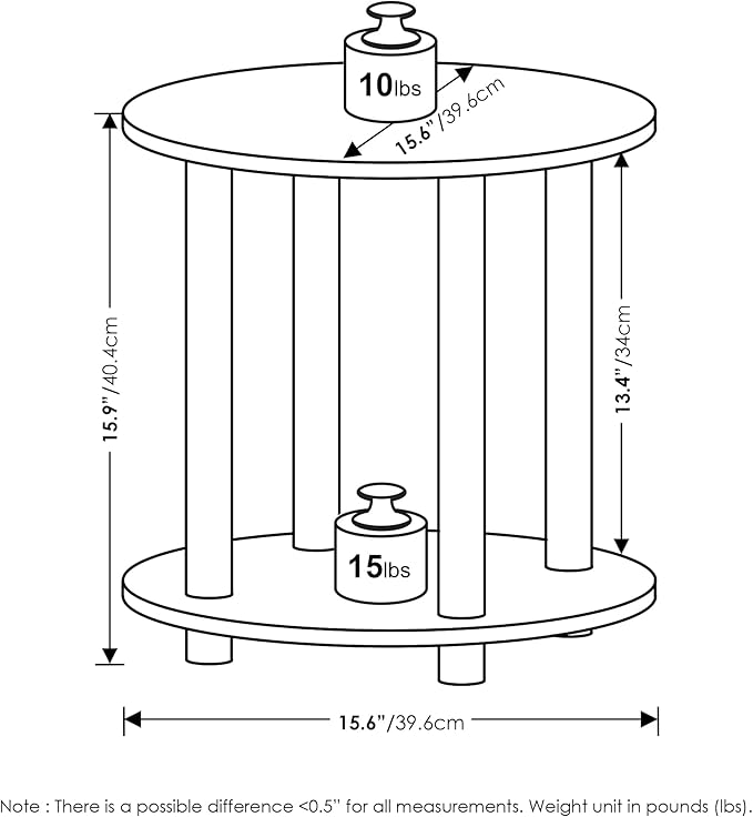 Furinno Turn-N-Tube 2-Tier Round Wooden End Table, Marble White