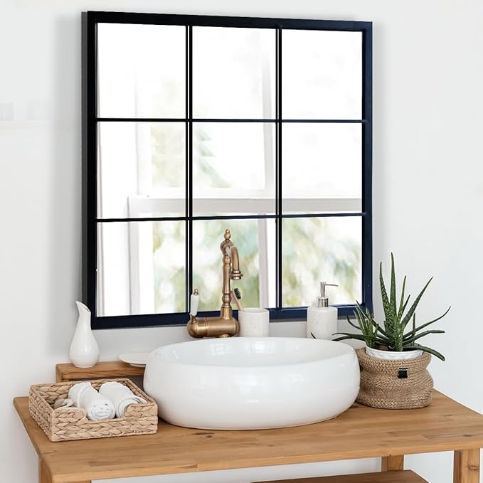 Black Window Mirror 27"X27",Gird Decor Minimalism Wall Mounted Mirrors for Entryway,Hallway,Living Room,Fireplace