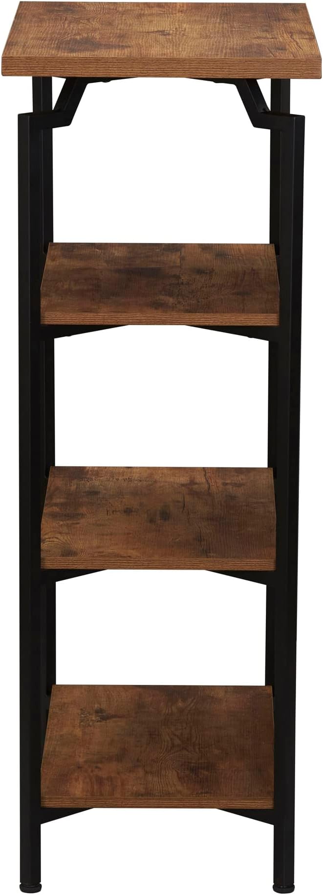 Household Essentials Crown Narrow 4 Shelf Open Storage Bookshelf Rustic Hickory Wood Grain and Black Metal