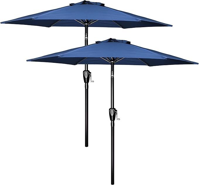 Simple Deluxe 2Pack 7.5ft Patio Umbrella Outdoor Table Market Yard Umbrella with Push Button Tilt/Crank, 6 Sturdy Ribs for Garden, Deck, Backyard, Pool, Blue