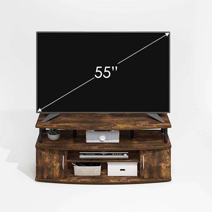 Furinno Jaya TV Stand, Entertainment Center, TV Console, for TV up to 55 Inch, with 2 Doors and Cable Management Holes, for Living Room, Bedroom, Amber Oak