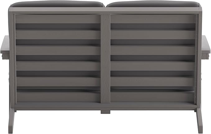 Flash Furniture Charlestown Adirondack Style Deep Seat Patio Loveseat with Cushions - Gray Poly Resin Frame - Gray All-Weather Cushions - Indoor/Outdoor
