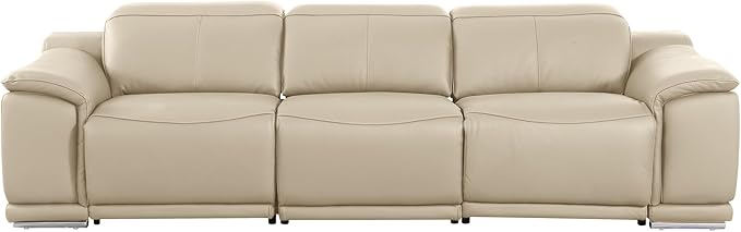 Blackjack Furniture Venice Top Grain Italian Leather Power Recline 6 Piece 5 Seater Sofa - 107" Theater Seating Modern Couch for Living Room Apartment with Adjustable Headrests & USB Port, Beige